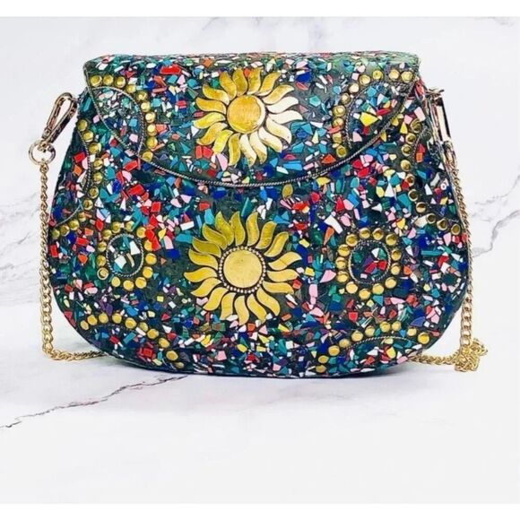 New RAMLA Bel Air mosaic multicolor sunflower clutch shoulder evening bag - Picture 1 of 6